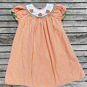 6 Marmellata Pumpkin Embroidered Smocked Bishop’s Dress Fall Autumn Thanksgiving